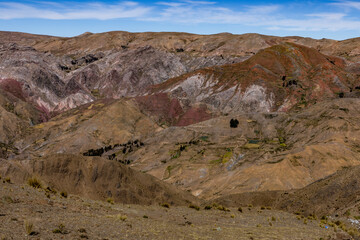 Colorful mountain landscape in the remote Bolivian Andes between Torotoro and Oruro - Traveling and exploring South America