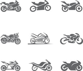Obraz premium bike vector icon design set, motorcycle, bike, motorbike, silhouette, motor, sport, motocross, biker, vector, speed, vehicle, wheel, bicycle, race, transportation, chopper, transport, cycle