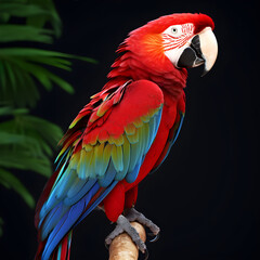 Fototapeta premium Wild, tropical macaw, ara, parrot closeup, red and blue feathers