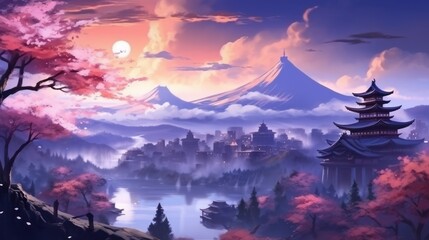 Fototapeta premium Japan fantasy style scene game art