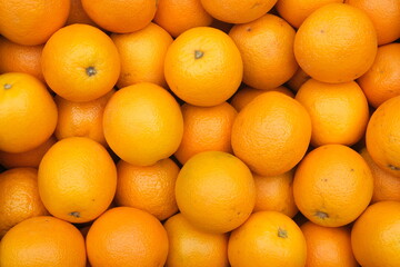 Sweet spanish oranges at the market , top down view