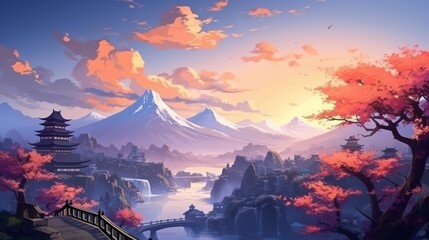 Japan fantasy style scene game art