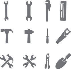 Set of editable vector tools, icon, tool, vector, tools, set, hammer, icons, brush, scissors, illustration, symbol, saw, silhouette, equipment, screwdriver, repair, wrench, construction, work