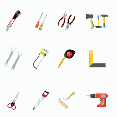 Set of editable vector tools, icon, tool, vector, tools, set, hammer, icons, brush, scissors, illustration, symbol, saw, silhouette, equipment, screwdriver, repair, wrench, construction, work