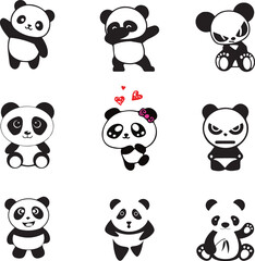Set of panda cartoon and panda face element, cartoon, animal, vector, panda, set, illustration, icon, baby, animals, dog, pig, bear, character, art, funny, face, cute, elephant, head, cat, lion, cow © Rakib