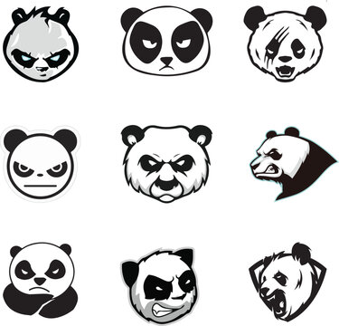 Set of angry panda cartoon and panda face element, cartoon, animal, vector, panda, set, illustration, icon, baby, animals, dog, pig, bear, character, art, funny, face, cute