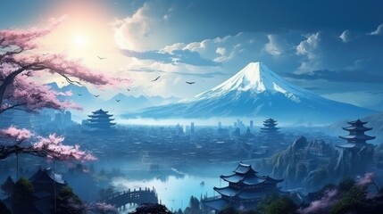 Japan fantasy style scene game art
