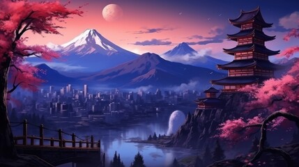 Japan fantasy style scene game art