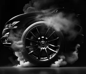 Papier Peint photo Navire Sport car wheel with smoke effect