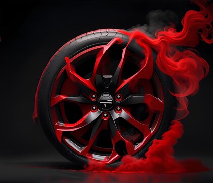 Sport car wheel with smoke effect