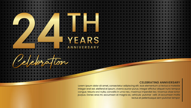 24th anniversary template design in gold color isolated on a black and gold texture background, vector template