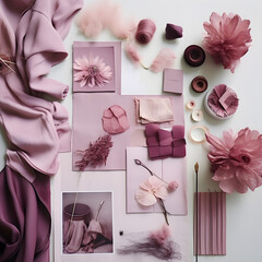 Pale magenta inspiration board, collage of accessories
