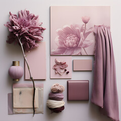 Pale magenta inspiration board, collage of accessories