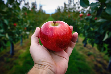 Red apple in a hand, autumn harvest Generative AI