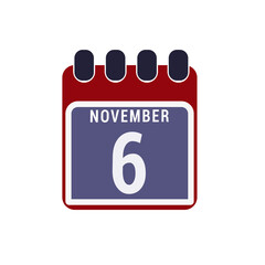 Calendar displaying day 6th ( sixth ) of the November - Day 6 of month. illustration