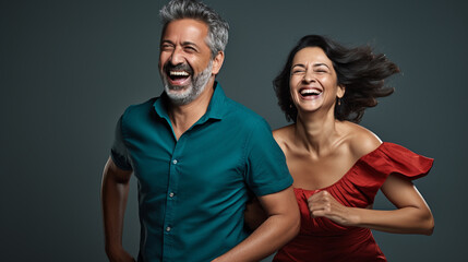 Obraz premium Happy senior couple in love, laughing enjoying each others company, Created using generative AI tools.