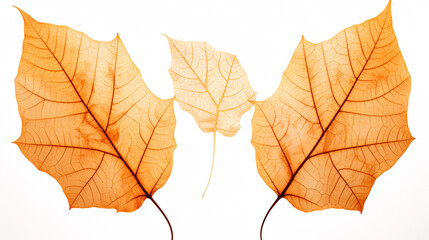 Set of golden leaves skeletons. Fallen foliage for autumn designs, Created using generative AI tools.