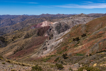 Colorful mountain landscape in the remote Bolivian Andes between Torotoro and Oruro - Traveling and exploring South America