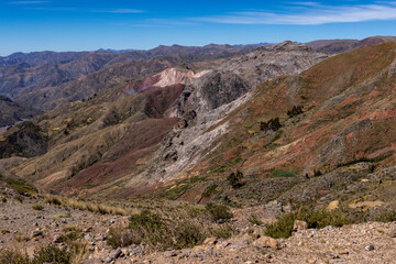 Colorful mountain landscape in the remote Bolivian Andes between Torotoro and Oruro - Traveling and exploring South America