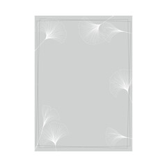 rectangular frame with white ginkgo biloba leaves on gray background, modern frame decorated with line drawing of ginkgo biloba