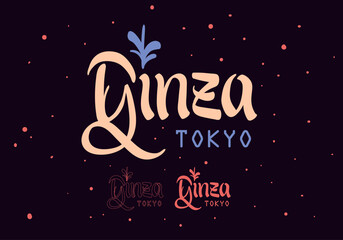Ginza Tokyo City Japan Elegant Classy Script Handwritten Logotype Logo On a Dark Background suitable well to Poster, Flier, Postcard, Tee Print for T-shirt Designs, Ad Advertising Vector Graphic
