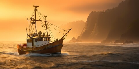 Fototapeta premium AI Generated. AI Generative. Nautical marine navy seascape sea ocean landscape fishing crab boat