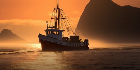 AI Generated. AI Generative. Nautical marine navy seascape sea ocean landscape fishing crab boat ship. Adventure travel explore sail catching shipping. Graphic Art