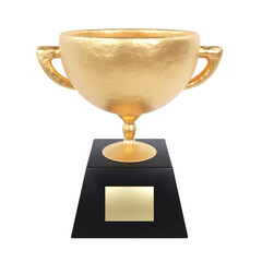 金のトロフィーのシンプルな3Dイラスト。受賞、優勝などで授与される金色のカップ。
