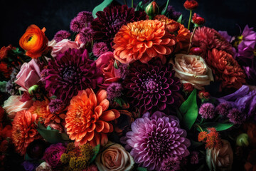 Obraz na płótnie Canvas Beautiful, vivid, colorful mixed flower bouquet still life detail