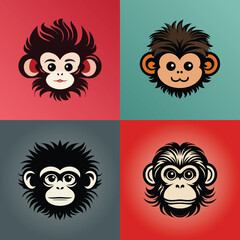Hand drawn cartoon monkey face illustration collection