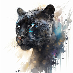 Watercolor black panther . Generative Ai