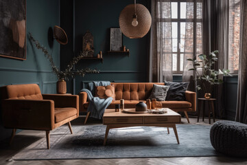 Modern vintage interior of living room