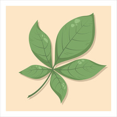 Autumn leaf, isolated on yellow background. Colorful green
chestnut leaf. Fall design element. Objects for design, cards, banners, flyer, social media, web, decoration