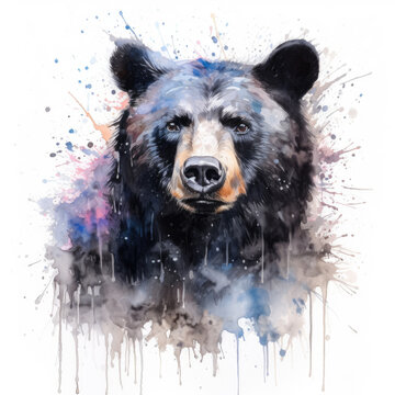 Watercolor black bear . Generative Ai