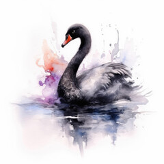 Watercolor black swan . Generative Ai