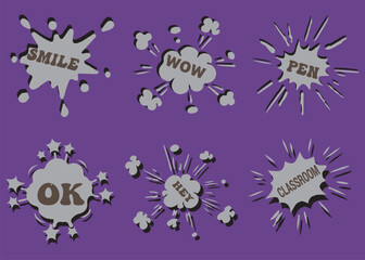 Back to School in comic speech bubbles, pop art style. Education concept. Comic dialog cloud, space cartoon. Set memphis school comic bubble halftone dot. Creative idea conversation explosion balloon