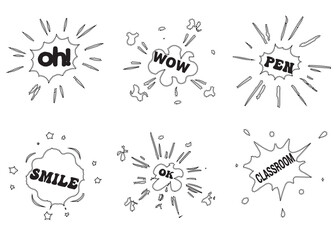 Back to School in comic speech bubbles, pop art style. Education concept. Comic dialog cloud, space cartoon. Set memphis school comic bubble halftone dot. Creative idea conversation explosion balloon