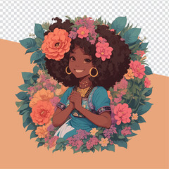 Elevate with Elegance: Vector Art of a Joyful Black Woman Surrounded by Flowers - Standout Stickers, Logos, and T-Shirt Prints