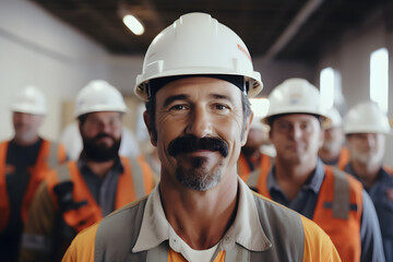 group of Construction workers wearing helmet