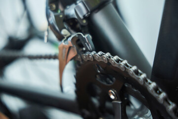 Fototapeta premium Sports road bike, close-up of parts and equipment.