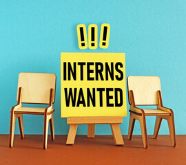 Interns Wanted is shown using the text. Internship business concept