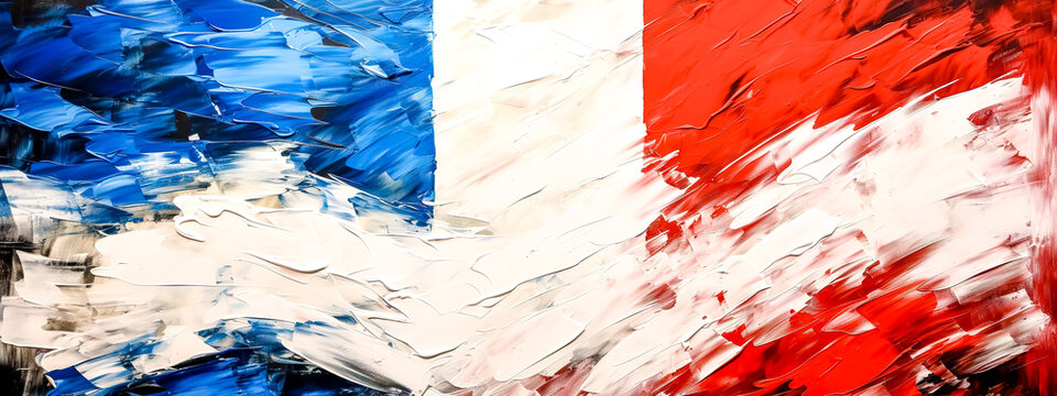 acrylic creative drawing in the colors of the French flag, banner made with Generative AI