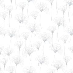 seamless pattern with ginkgo biloba leaves, pattern decorated with line drawing of ginkgo biloba isolated on white background