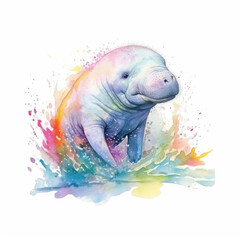 Watercolor dugong . Generative Ai
