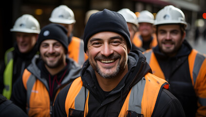 many smiling construction workers