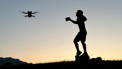 Fototapeta na wymiar control problem, panic and surprise moment for novice drone user