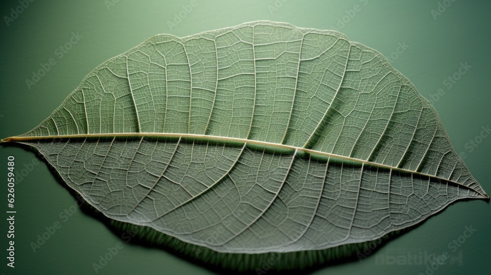 Poster transparent skeleton leaf with beautiful texture on a green. beautiful generative ai aig32