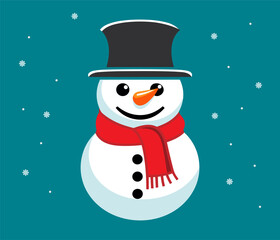 Snowman flat vector icon.Snowman with a red scarf .Cute snowman christmas character icon