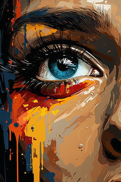 Woman's eyes in art color block techniques. Generative AI