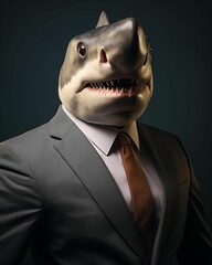Portrait of a shark in a business suit, CEO style